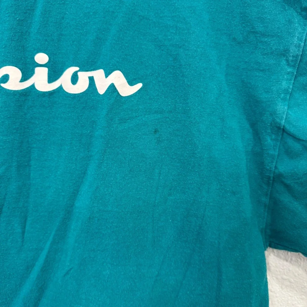 Champion Mens Teal Green Script Logo Graphic T-Shirt 2XL Cotton Short Sleeve - Picture 2 of 8